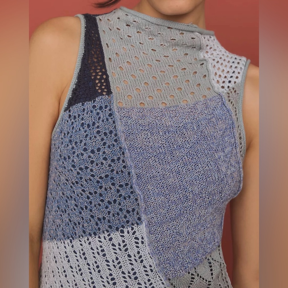 Anthropologie Blue Mock-Neck Crochet Twofer Sweater Mini Dress Size XS P… - Picture 3 of 3